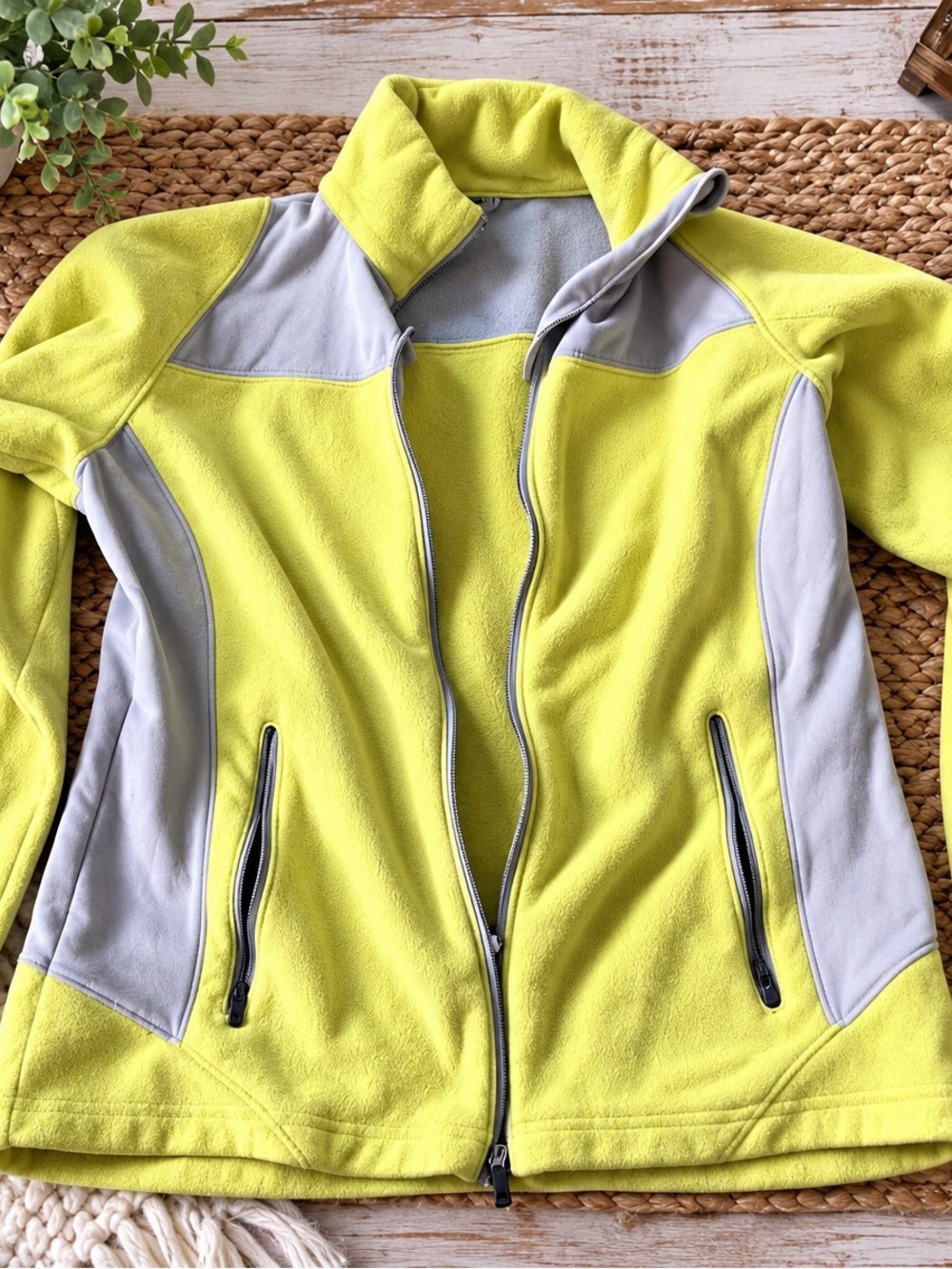 Women’s Lime Green Fleece Jacket with Gray Panels 715